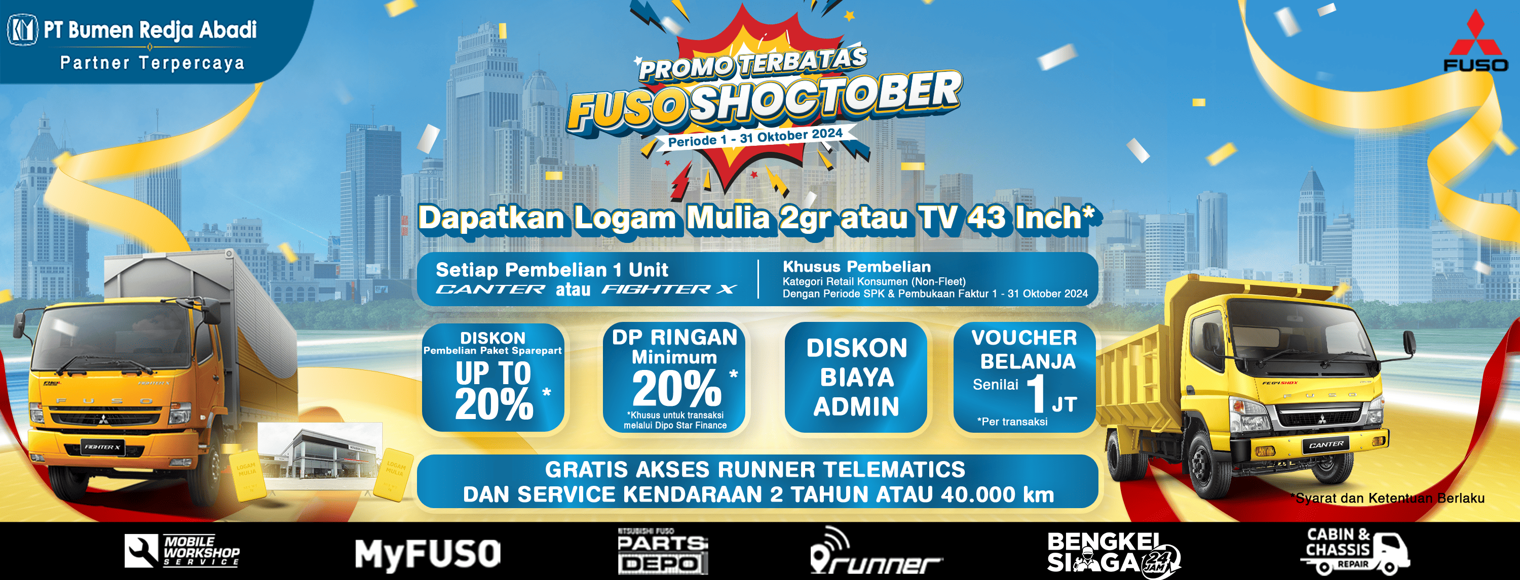 Promo FUSOSHOCTOBER: Beli FUSO Canter atau Fighter X, Dapatkan Hadiah Menarik dan Banyak Keuntungan!